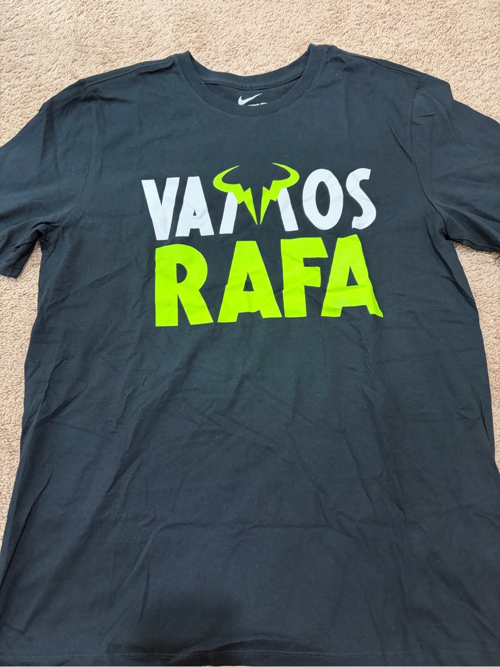 Nike Rafael Nadal Black Crewneck Tee with White Interior Swoosh Print